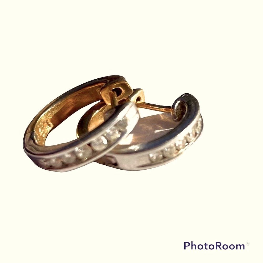 Classic Reversible Vintage Huggie hoops S925 and 14k gold channel set Diamonds